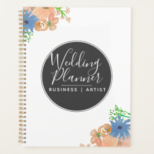 Agenda Boda floral de acuarela moderna en melocotón y azu