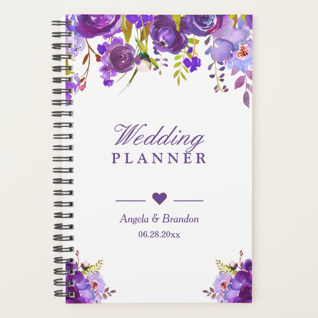 Agenda Boda floral de color morado ultravioleta (Anverso)