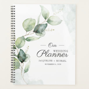 Agenda Boda floral de guión de eucalipto de acuarela