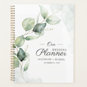Agenda Boda floral de hojas de eucalipto con guión en acu