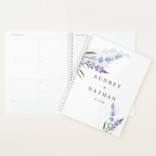 Agenda Boda floral de lavanda con acuarela romántica