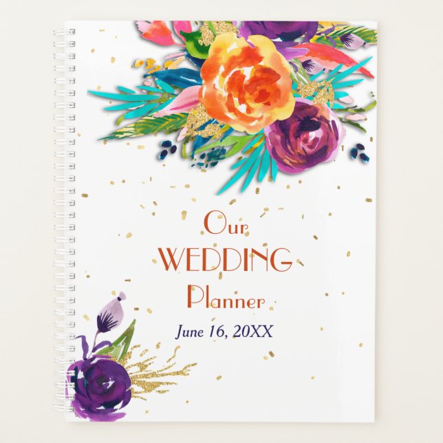 Agenda Boda floral de mandarina azul (Anverso)