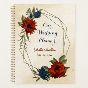 Agenda boda floral de naranja quemada y azul marino