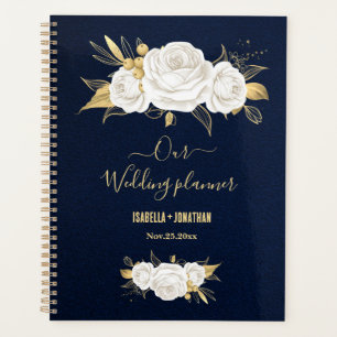 Agenda boda floral de oro blanco azul marino