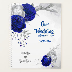 Agenda boda floral de plata azul real