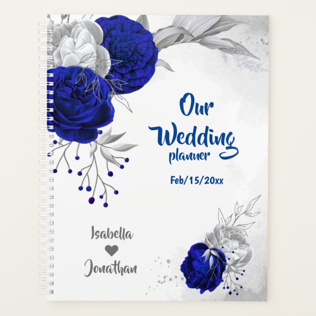 Agenda boda floral de plata azul real (Anverso)
