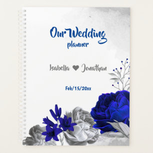 Agenda boda floral de plata azul real