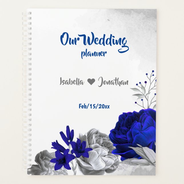 Agenda boda floral de plata azul real (Anverso)