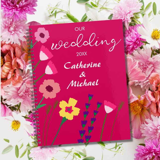 Agenda Boda floral de primavera rosa Fuchsia brillante en (Subido por el creador)