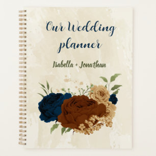 Agenda boda floral de terracota azul marino