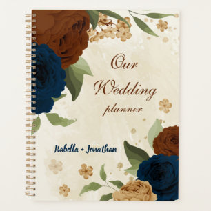 Agenda boda floral de terracota azul marino