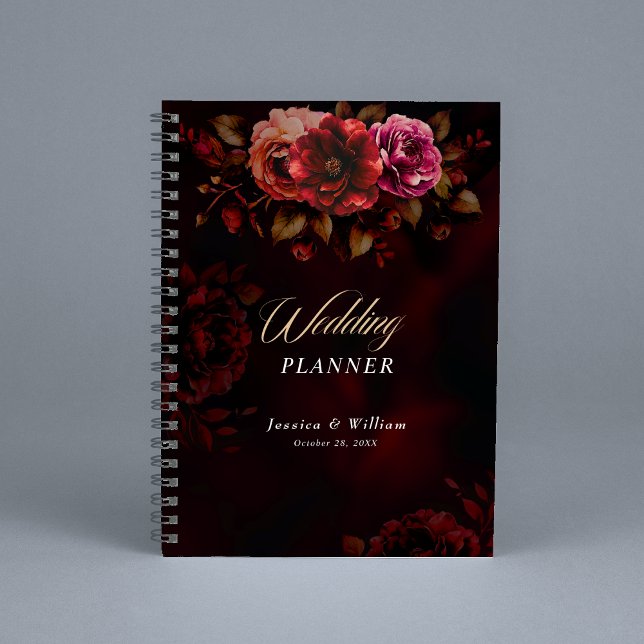 Agenda Boda floral elegante roja negra y temperamental  (Subido por el creador)
