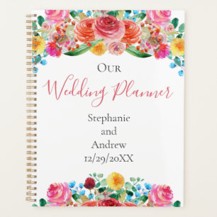 Agenda Boda floral elegante rosa rojo amarillo azul
