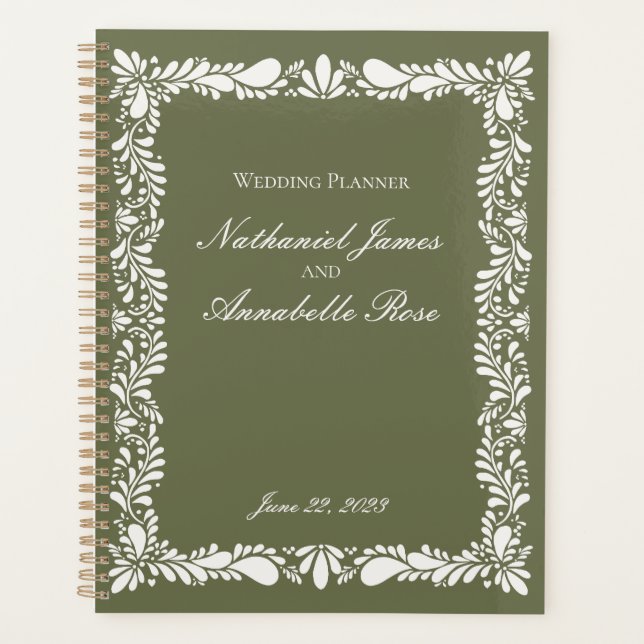 Agenda Boda floral Green Talavera Tile Español Fiesta (Anverso)