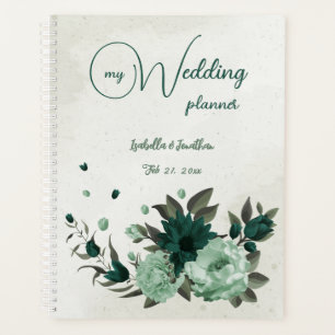 Agenda boda floral romántica esmeralda y verde suave