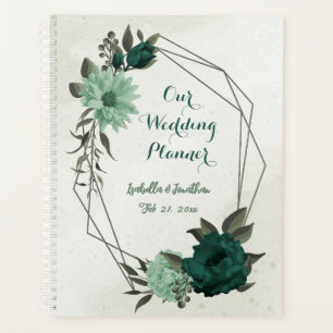 Agenda boda floral romántica esmeralda y verde suave