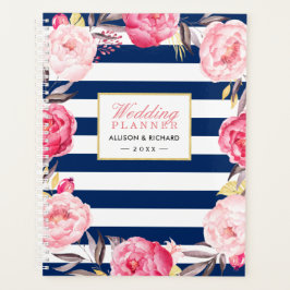 Agenda Boda floral rosa dorado azul marino