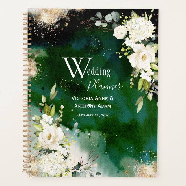 Agenda Boda floral rúsculo de oro verde blanco (Anverso)