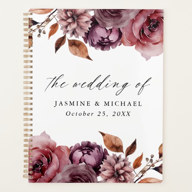 Agenda Boda floral Rustic Autumn Marsala (Anverso)