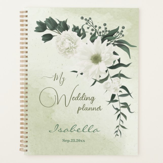 Agenda boda floral verde blanco hermoso (Anverso)