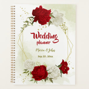 Agenda boda floral verde blanco rojo