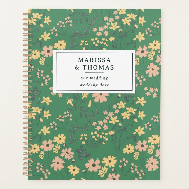 Agenda Boda floral verde boho moderna (Anverso)