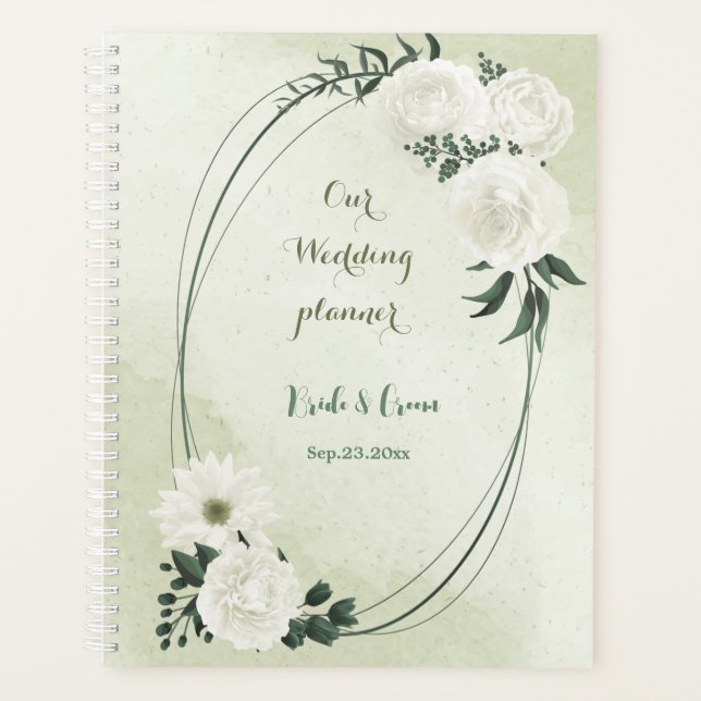Agenda boda floral verde hermoso blanco (Anverso)