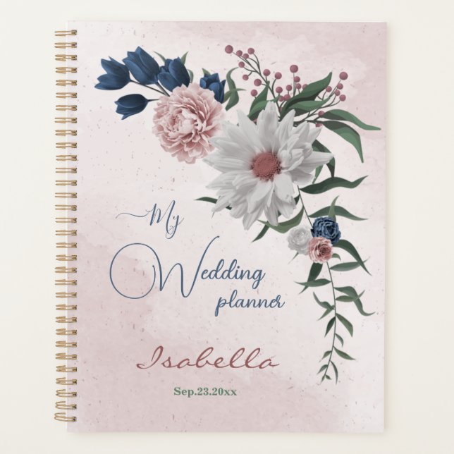 Agenda boda floral verde rosa azul blanco (Anverso)