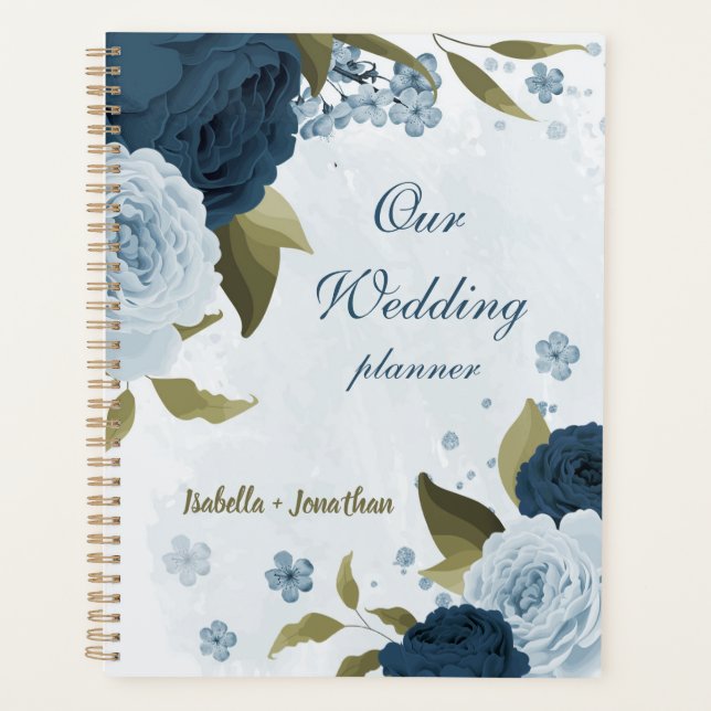 Agenda boda flores azul marino azul claro (Anverso)