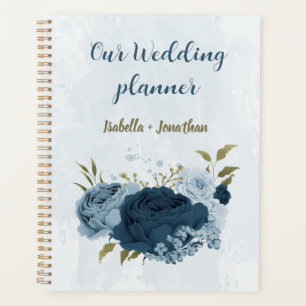 Agenda boda flores azul marino azul claro