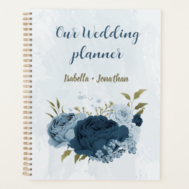 Agenda boda flores azul marino azul claro (Anverso)