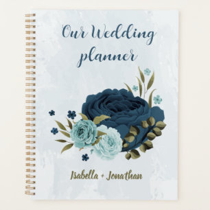 Agenda boda flores azul marino azul claro