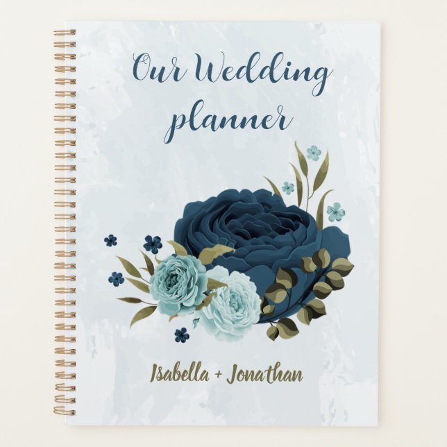 Agenda boda flores azul marino azul claro (Anverso)