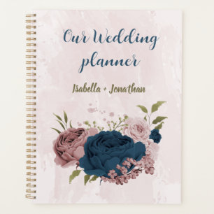 Agenda boda flores azul marino rosa