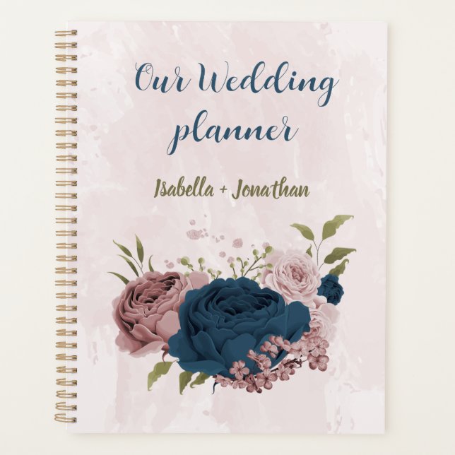 Agenda boda flores azul marino rosa (Anverso)