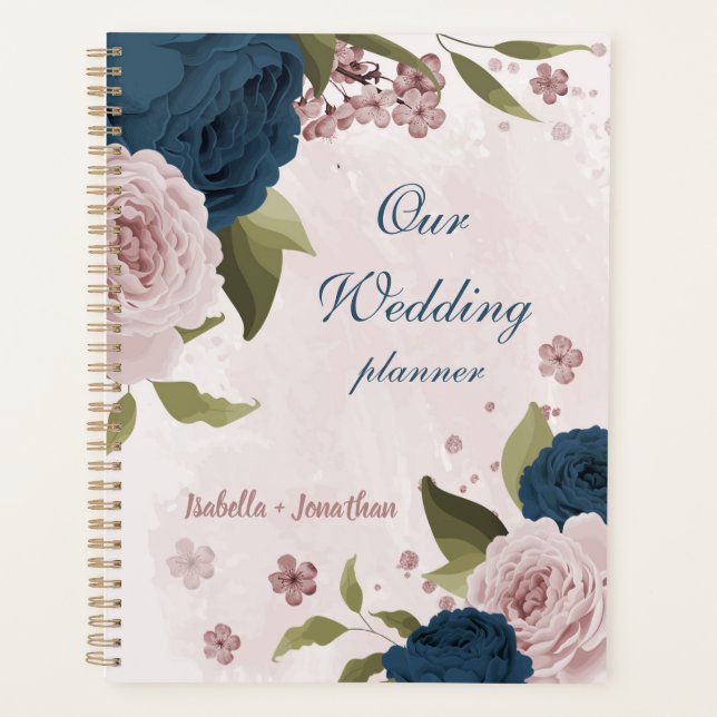 Agenda boda flores azul marino rosa (Anverso)