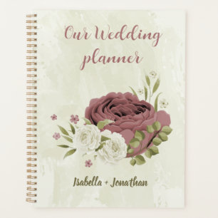 Agenda boda flores blancas rosa polvorienta