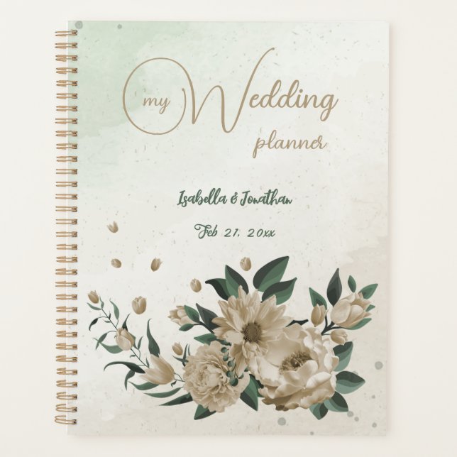 Agenda boda flores champán románticas vegetación (Anverso)