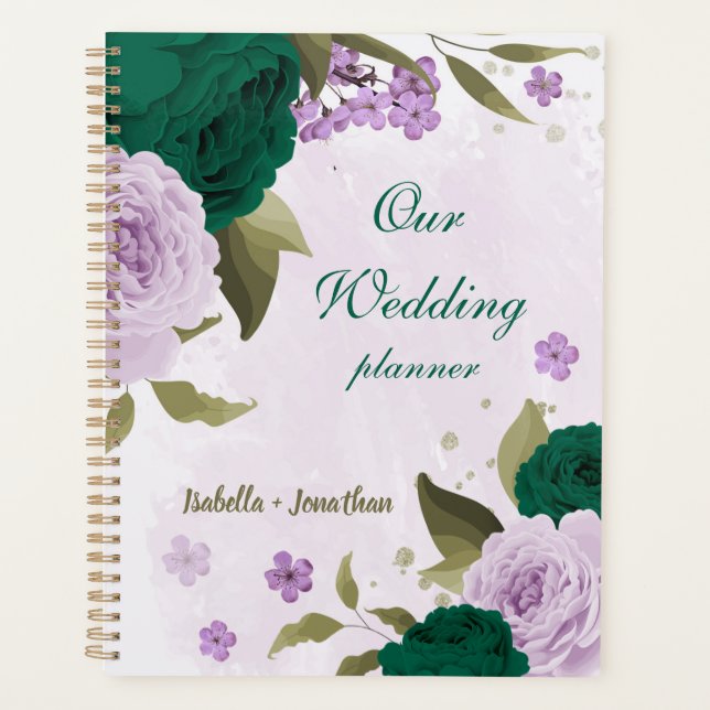 Agenda boda flores púrpura verde esmeralda (Anverso)