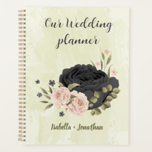 Agenda boda flores rosadas rubor negro