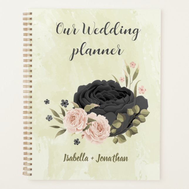 Agenda boda flores rosadas rubor negro (Anverso)