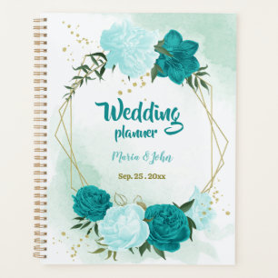 Agenda boda flores verde turquesa y azul claro