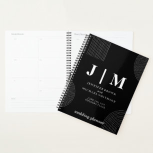 Agenda Boda Formal de Línea Geométrica en Blanco y Negro