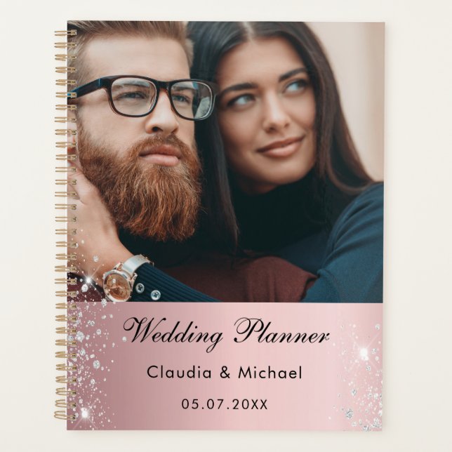 Agenda Boda foto purpurina rosa rubor novia 2023 (Anverso)