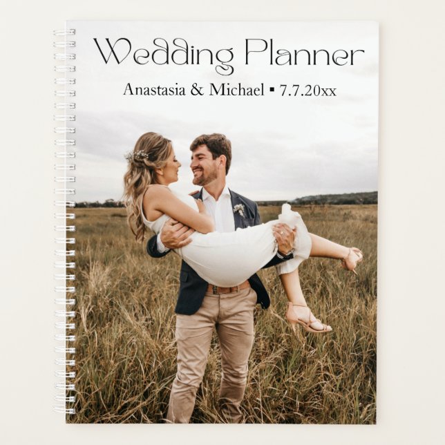 Agenda boda fotográfico mínimo de escritura moderna y ele (Anverso)