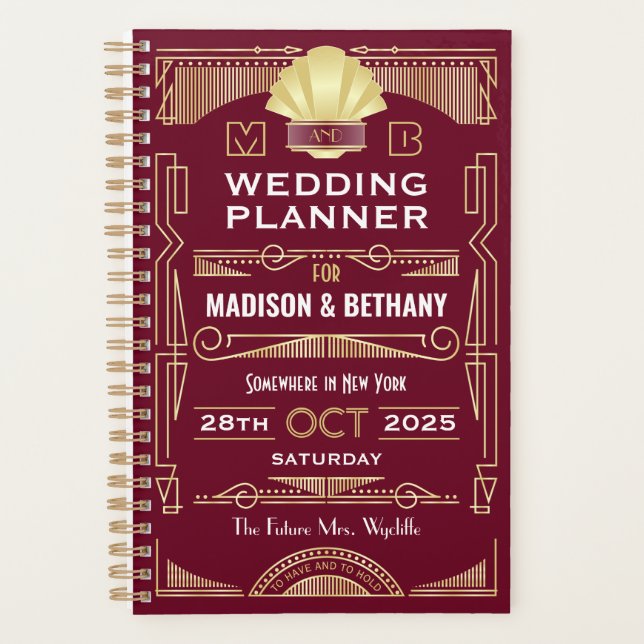 Agenda Boda Gatsby Art Deco Gold Burgundy Elegante (Anverso)