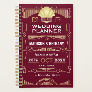 Agenda Boda Gatsby elegante estilo Art Deco Oro Borgoña