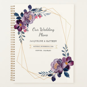 Agenda Boda geométrico de guión floral púrpura