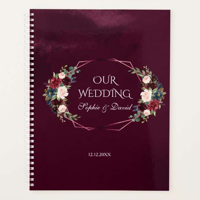 Agenda Boda Geométrico Floral Real de Borgoña (Anverso)