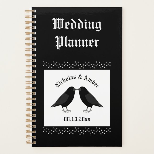 Agenda Boda gótico Kissing Ravens Personalizado (Anverso)